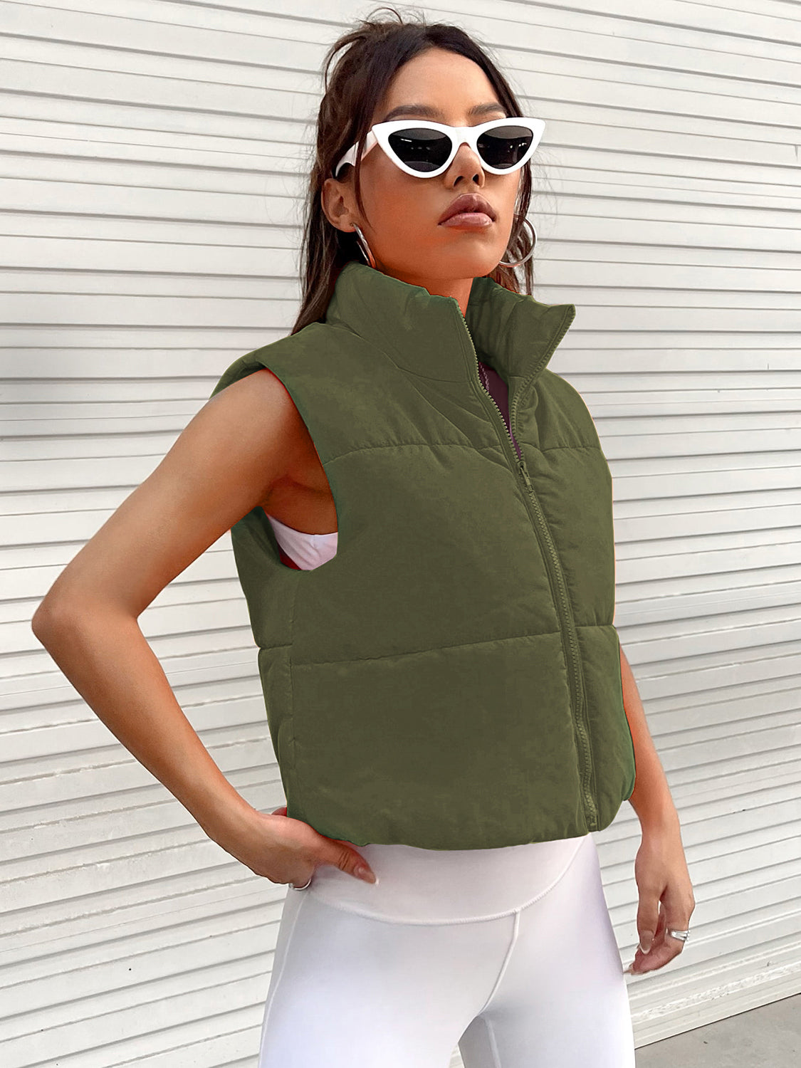 Zip Up Turtleneck Vest Coat