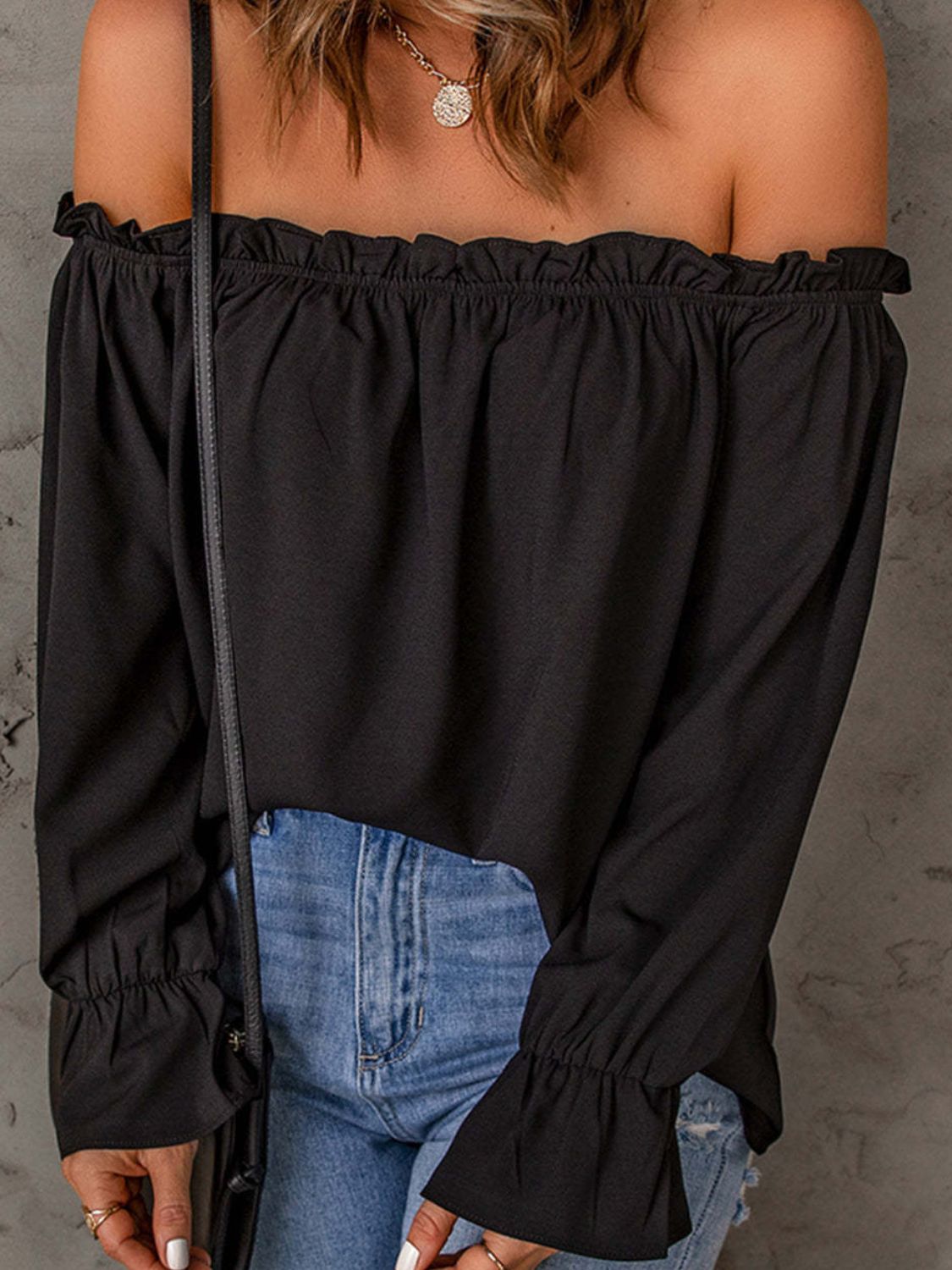 Off-Shoulder Flounce Sleeve Blouse