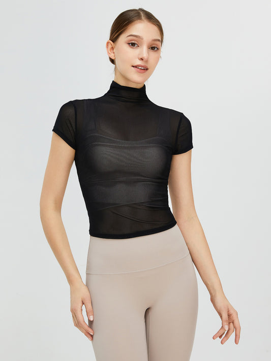 Turtleneck Cap Sleeve Active T-Shirt